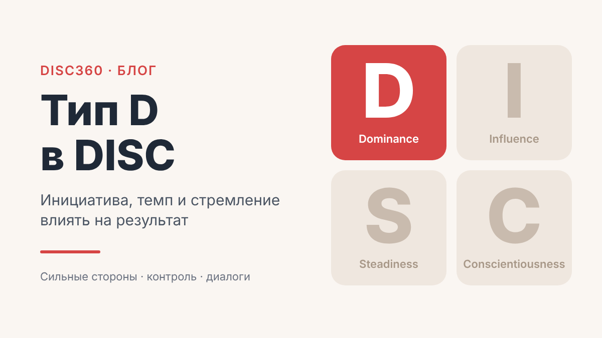 Схема четырех факторов DISC: D выделен красным, I, S и C показаны приглушенно